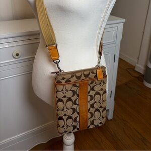 Coach Signature Jacquard Crossbody Shoulder Bag K05N-6016 Canvas/Leather 8.5"x7"